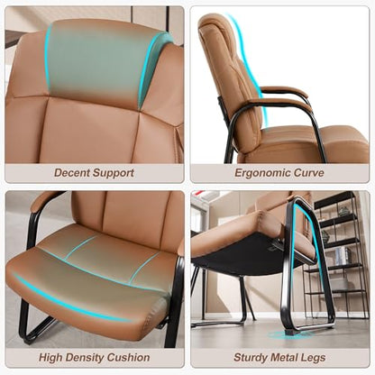 Okeysen Big & Tall Waiting Room Chairs Set of 6, PU Leather Reception Guest Chair with Padded Arm Rest, Office Desk Chair with Sled Base No Wheels, for Office Meeting, Conference Room, Lobby, 500lb - color: Brown, size: Set of 6