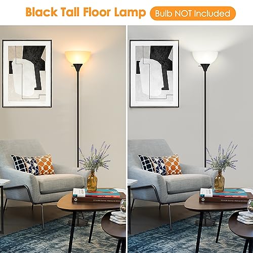 Coucrek Floor Lamp, LED Standing Lamps with White Plastic Shade, Black Modern Torchiere Floor Lamp, Tall Lamps for Living Room Dorm, Bulb not Included - color: Black