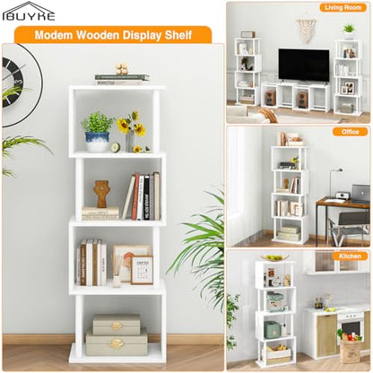 IBUYKE 5-Tier Tall Bookshelf,S-Shaped Geometric Bookcase,White WBC015W - color: White, size: 5 Tier
