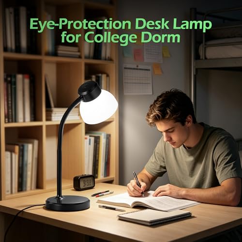 Desk Lamps for Home Office,Small LED Reading Lamp,5000K Eye-Care Desk Light | Desk Lamps for College Dorm, Kids Study Table, Bedroom , Flexible Gooseneck, Compact Small Table Lamp, Space-Saving Design - color: Black