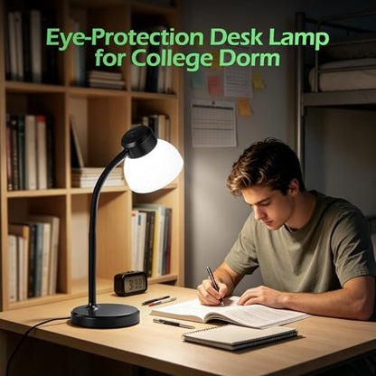 Desk Lamps for Home Office,Small LED Reading Lamp,5000K Eye-Care Desk Light | Desk Lamps for College Dorm, Kids Study Table, Bedroom , Flexible Gooseneck, Compact Small Table Lamp, Space-Saving Design - color: Black