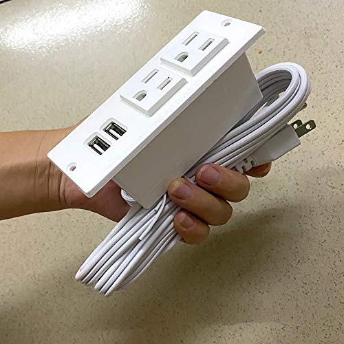 Recessed Power Strip with USB Mountable Power Strip with USB 2 Power Outlets 2 USB Hub Built in Desk Table Coneference Sofa Cabinet Drawer - color: White