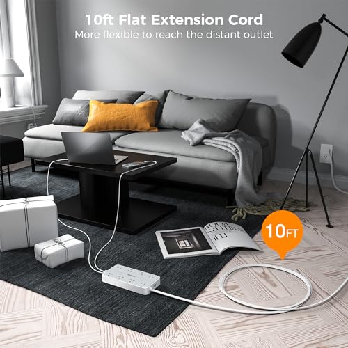 TESSAN Power Strip Surge Protector, 10FT Flat Plug Extension Cord | 8 Outlets 3 USB Charger(1 USB C), 1080 Joules Protection, Wall Mountable Charging Station for Home Office Dorm, Gray - color: Gray, size: 10FT-1080J surge protection