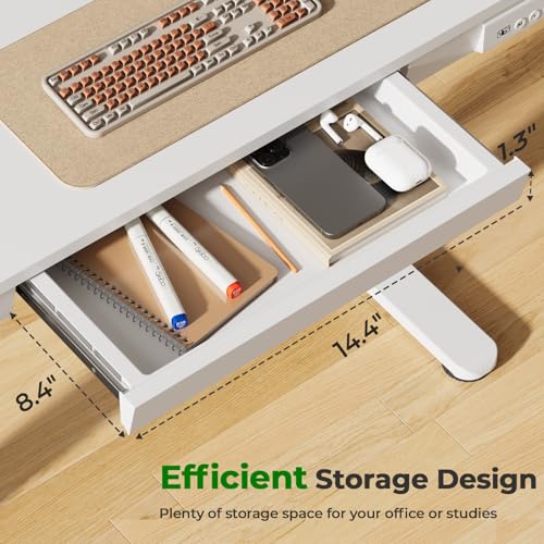 35" Electric Standing Desk with Drawer, 4 Lockable Wheels - color: White Wood-top, size: 35"