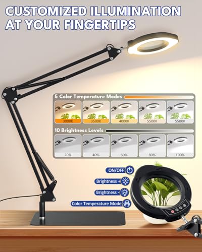 15X LED Magnifying Glass with Light, Base and Clamp Desk Lamp
