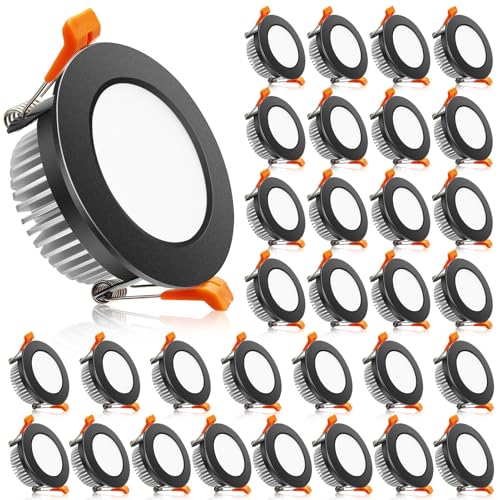 2 Inch LED Downlight, 32 Pack Recessed Lighting Dimmable Ceiling Light, 3W, 3000K Warm White, CRI80 with LED Driver(35W Halogen Equivalent), Black - color: Warm White, size: Black/32 Pack