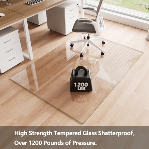 Koonmi Glass Chair Mat for Carpet, 48"x60" Thick Office Chair Mat | Tempered Glass Chair Mats with Round and Polished Edges, Smooth Rolling for Carpet Floor Protection, Scratch-Resistant - color: Transparent, size: 48"x60"