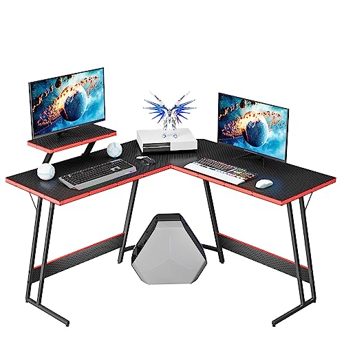 Homall L Shaped Gaming Desk Computer Corner PC Desk Table with Large Monitor Riser Stand for Home Office Sturdy Writing Workstation (Black, 47 Inch) - color: Black, size: 47 Inch