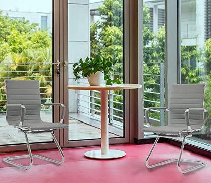 Conference Room Chairs Set of 4, Waiting Room Chairs with Arms, Faux Leather Reception Chairs No Wheels, Office Guest Chairs with Mid Back Support and Chrome Sled Base, Grey - color: Grey, size: 4PCS