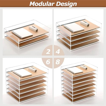 SANRUI 4 Tier Clear Desk Paper Letter Organizer Trays, A4 Stackable File Document Tray, Acrylic Desk Organizers and Accessories Sorter, Workspace Office Supplies Organizers,12.4inx8.86inx6.64in - style: Thin 4 Tier Trays
