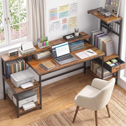 DurayLoly 63" Office Desk with File Drawer and Printer Space for Bedroom - color: Brown, size: 19.6"Dx63"Wx51"H