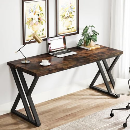 Tribesigns Writing Computer Desk, 55 inch Heavy Duty Study Desk with Z-Shaped Metal Leg, Modern Simple Home Office Computer Desk, Rustic Brown - color: Rustic Brown