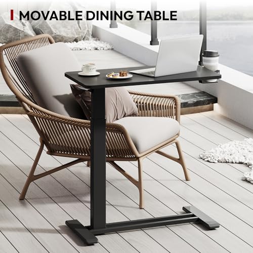 SANODESK 28''Mobile Standing Desk with Hidden Wheels,Pneumatic Laptop Desk | Computer Cart Movable Height Adjustable Table Small Sit Stand Desk for Home Office Hospital Use,27.6" W x 15.7" D, Black - color: Black, size: 28x16