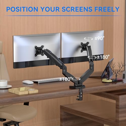Rosewill Dual Monitor Mount, 15 to 32 Inch, 4.4 to 19.8lbs per Screen, Adjustable Gas Spring Monitor Arm with Cable Management, Clamp & Grommet Base