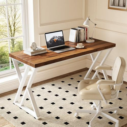 LITTLE TREE 55 Inch Large Simple Industrial Computer Desk Study Writing Table Home Office Workstation,Brown - color: Brown