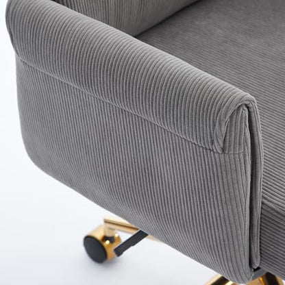 YITAI Stripes Velvet 360°Swivel Desk Chair, Modern Height Adjustable Home Office Armchair with Gold Base and Wheels for Vanity, Comfy Computer Chair for Study Living Room Bedroom（Gray） - color: Grey