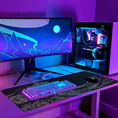 iCasso Mousepad,Gaming Mouse Pad,Black Wave of Kanagawa | Large Desk Mat,Big Rubber Base Mouse Mat with Stitched Edges,Computer Keyboard Desk Pad for Work Office Home - color: Black Wave of Kanagawa