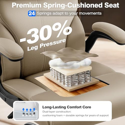 AreShark Office Chair - Executive High Back Breathable Comfy Desk Chair with Lumbar Support - Ergonomic Leather Rolling Swivel Computer Chair with Rock Function for Working Studying Gaming Relaxing - color: Khaki