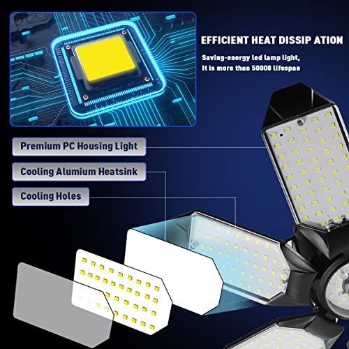 Garage Lights - Ultra Brighter 40,000LM Garage LED 6500K Daylight | E26/E27 Screw in Garage Bulbs w/ 8 Deformable Panels Compatible for Workshop Basement Attic Utility Laundry Storage - 2Pack - size: 200W - 2Pack