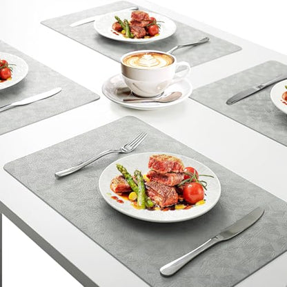 Light Gray Plastic Vinyl Placemats Set of 12, Waterproof Heat Resistant Table Mats,Faux Leather Wipeable Washable Easy Clean Non-Slip Place Mats for Indoor Outdoor(12,Light Gray) - color: Light Gray