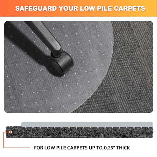 Chair Mat for Carpet- Low Pile (1/4" Thick) Carpet Protector for Office Gaming Computer Desk Chair. Heavy Duty Desk Chair Mat for Carpeted Floors, Semi Transparent (Round-39in)