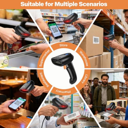 Bluetooth 2D Barcode Scanner, 3-in-1 Bluetooth & USB Wired & 2.4G Wireless QR Barcode Reader, PDF417 Data Matrix Handheld Bar Code Scanner Work with Windows, Android, iOS (TM-10B) - color: Orange
