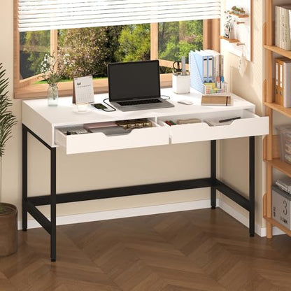 Computer Desk with Drawers,Home Office Gaming Desks with Hidden Storage,Study Writing Home Office Table for Small Spaces,White