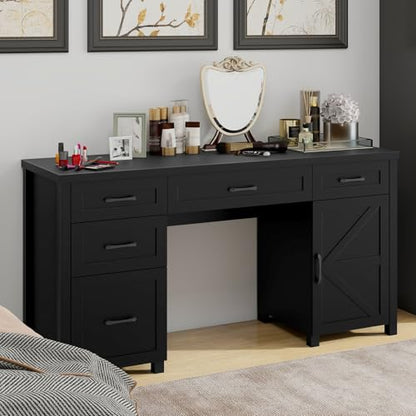 Vabches Farmhouse 61'' Executive Desk with 5 Drawers,Pure Black - color: Pure Black, size: 61" W