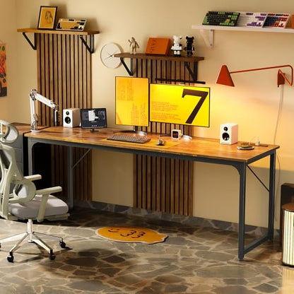 PRAISUN 80 X 24 Inch Computer Desk, Power Outlets, USB-C, Rustic Brown - color: Rustic Brown, size: 80inch