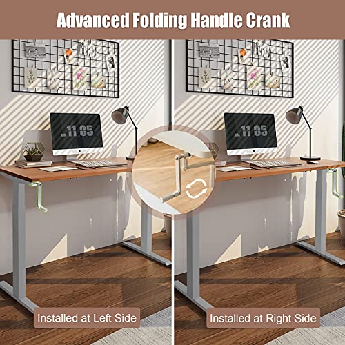Sit to Stand Workstation Frame, Manual Height Adjustable Standing Desk Frame w/ Foldable Hand Crank, Cable Tray & Hanging Hook, Adjustable Footpads, Ergonomic Desk Frame for Home Office, Black (GREY) - color: Grey