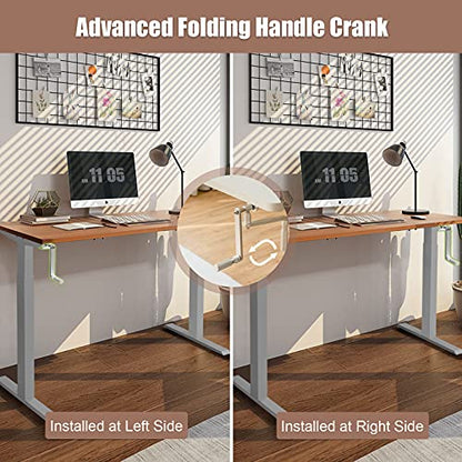 Sit to Stand Workstation Frame, Manual Height Adjustable Standing Desk Frame w/ Foldable Hand Crank, Cable Tray & Hanging Hook, Adjustable Footpads, Ergonomic Desk Frame for Home Office, Black (GREY) - color: Grey