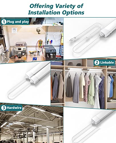 WNSNOU LED Tube Light Fixture with Plug, 1.4FT-2pcs 1800LM 5000K Utility Shop Light, Linkable Cabinet Light for Garage, Kitchen, Bathroom, Closet, Office - 1.4Ft, Triproof, White - size: 1.4FT-2PCS