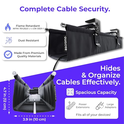 Ascrono Original Under Desk Cable Management Tray, Black, 53.9" - color: Black, size: Extra Large (53.9 in)