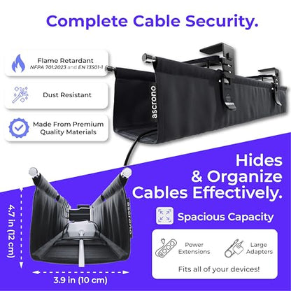 Ascrono Original Under Desk Cable Management Tray, Black, 27.3" - color: Black, size: Regular (27.3 in)