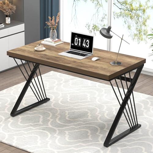 Computer Desk, Modern Home Office Desk, Industrial Wood and Metal Study Writing Work PC Table for Bedroom Living Room, Rustic Oak, 47 Inch - color: Oak, size: 47 Inch
