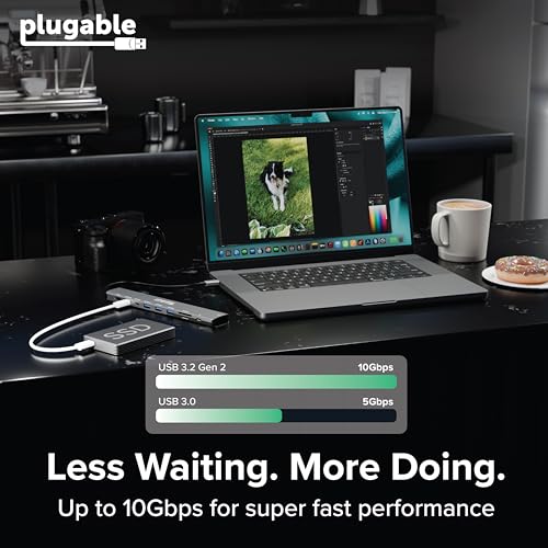 Plugable USB C Hub: 10-in-1 Multiport Adapter (8K/4K 144Hz HDMI 2.1, 2.5G Ethernet, 140W Charging, 10Gbps Data) Driverless IT Deployment for MacBook Pro/Air Windows Thunderbolt Chromebook, USBC-10IN1E