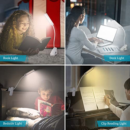 LED Reading Light with Clip USB Rechargeable Book Lights, Eye Protection 24 LEDs Flexible Neck Night Bed Lamp, Touch Control Portable Clamp Desk Lamps for Bed Headboard, Computers - color: White