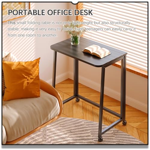 4NM 23.6" Mobile Small Folding Desk, Foldable Rolling Computer Home Office Desk, Study Writing Table for Small Space Saving Bedroom, with Wheels - All Black - color: All Black, size: 23.6"W x 15.7"D