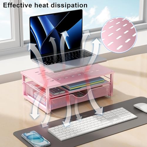 Computer Monitor Stand Riser with Drawer - color: Pink