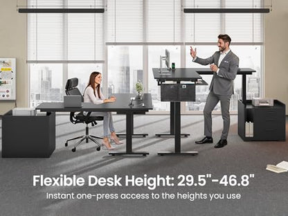 SEDETA L Shaped Electric Standing Desk with File Cabinet, 63 x 53'' Height Adjustable Home Office Computer Desk with Drawers, Power Outlet, Stand up Gaming Table with Led Lights, Keyboard Tray, Black - color: Black, size: 63 x 53'' L Shaped Standing Desk