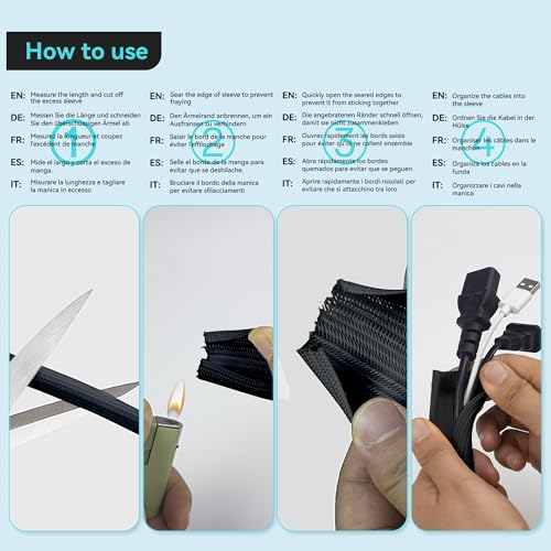 Self-Wrapping Braided Cable Sleeve, 13mm(0.51") Diameter 3M(9.84ft) Cable Management Tube, PET Wire Tidy Organiser for PC TV Home Office, Black - color: Black