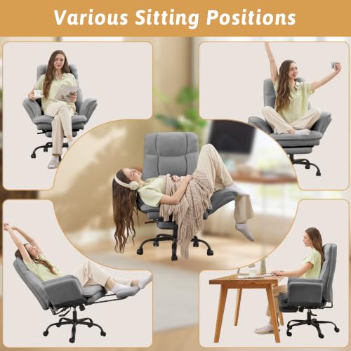 Wider Seat Office Chair with Flip Armrests for Criss Cross Legged&Cats, Big and Tall Executive Ergonomic Reclining Chair with Footrest&Lumbar Pillow, Teddy Fleece Desk Chair,Grey Vanity Chair - color: Grey