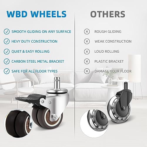 W B D WEIBIDA Office Chair Wheels with Brake Set of 5 Rubber Replacement Caster for Chair Wheels 2 Inch Heavy Duty Universal Wheel for Work, Desk and Gaming Chair Safe for All Floors - style: 2 IN Wheels with Brake