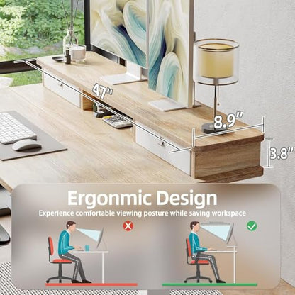 TIQLAB 48 * 24 inch Standing Desk with Two Drawers&Top Shelf, Maple | Smooth Height Adjustment, 2 Memory Presets, One-Touch Control, Stable Steel Frame, 176 lbs Capacity, Easy Assembly - color: Maple, size: 47*24 inch without keyboard tray