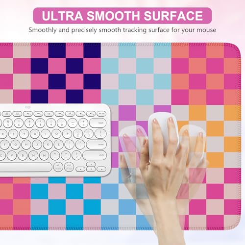iCasso Desk Matt for Desktop, Cute Desk Pad Mat, Colour Checkered | XXL Large Mouse Pad, Anti-Slip Big Mousepad with Stitched Edges, Keyboard Pad Mouse Mat for Computer - color: Colour Checkered