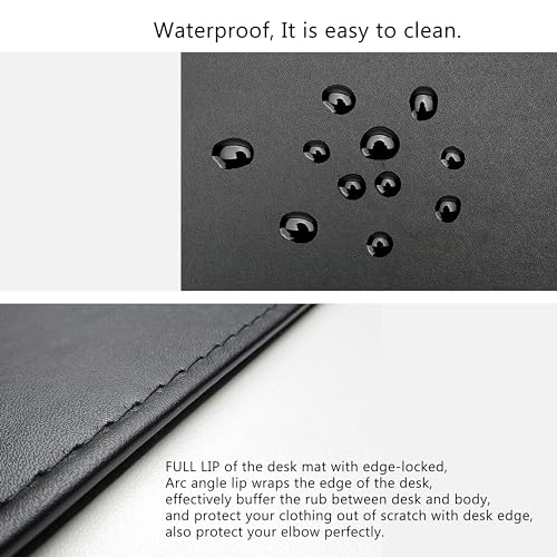 AKOZLIN 35.4"x 18.9" Soft PU Leather Surface Office Desk Mouse Mat Anti-Push Pad with Full Grip Fixation Lip Table Blotter Edge-Locked Protector - color: Black, size: 35.4"x18.9"