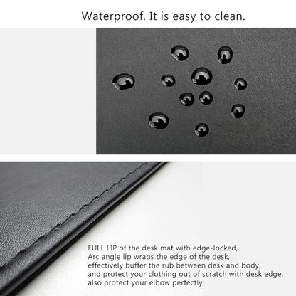 AKOZLIN 35.4"x 18.9" Soft PU Leather Surface Office Desk Mouse Mat Anti-Push Pad with Full Grip Fixation Lip Table Blotter Edge-Locked Protector - color: Black, size: 35.4"x18.9"