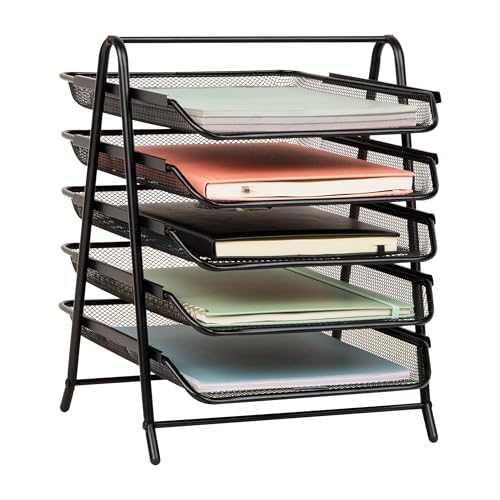 Mind Reader 5-Tier Paper Tray Organizer, Vertical Desktop File Storage Rack, Office, Metal Mesh, Black - color: Black, size: 14.5" x 13.8" x 11.5"