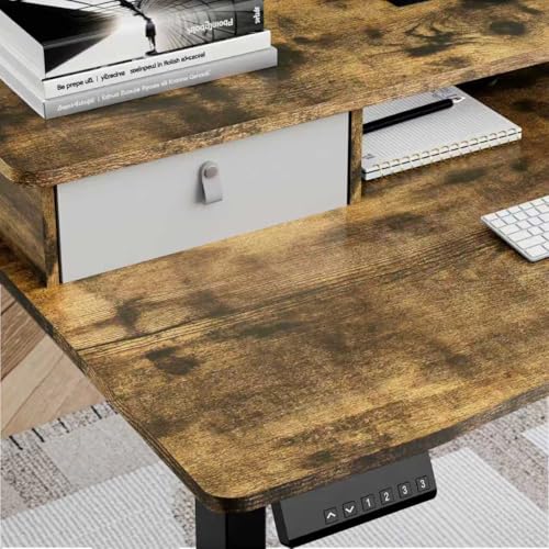 MSZ Sit & Standing Desk, Adjustable Height Electric Sit Stand Up Down Computer Table, 48x24 Inch Ergonomic Rising Modern Lift Motorized Gaming Desktop Work Home Office (Brown-Single Bookcase) - color: 5-brown-single Bookcase