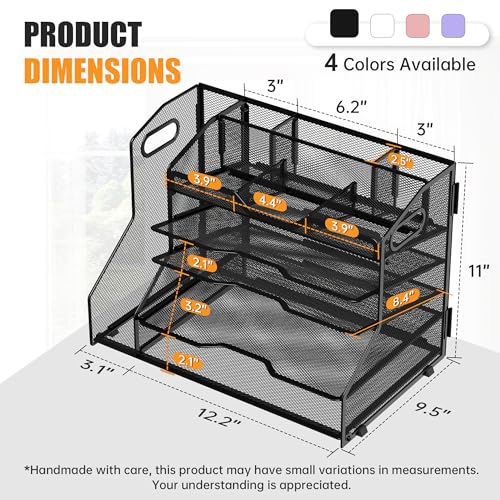 YINGHUA 5-Tier Mesh Desk Organizer and File Holder, Letter Tray - Black - color: 5 Tier With File Holder-black